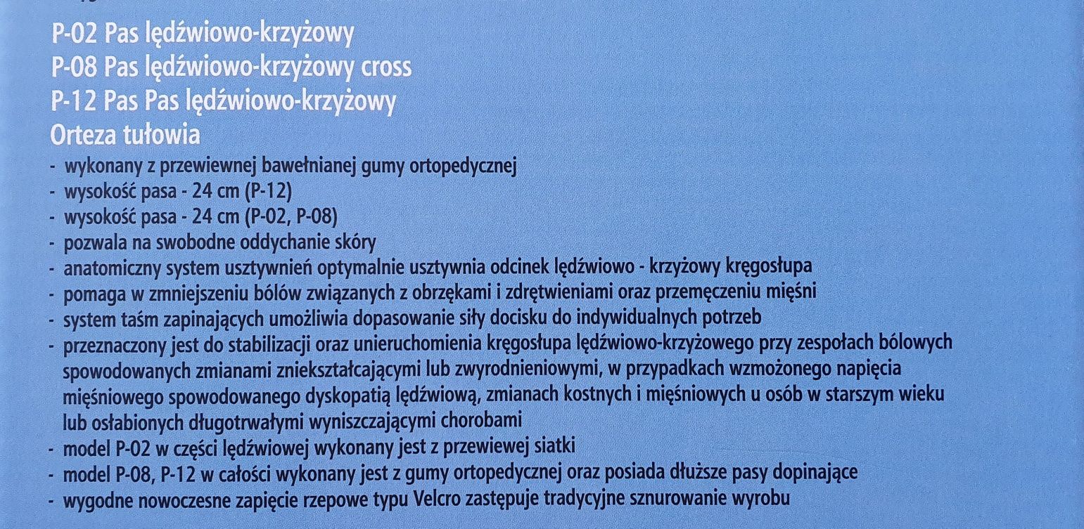 Pas lędźwiowo – krzyżowy P-02 NEOX