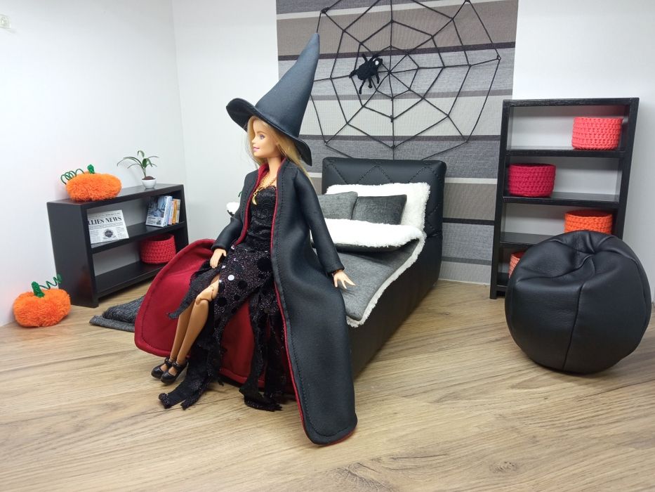 Meble dla lalki barbie sypialnia łóżko pojedyncze tapicerowane