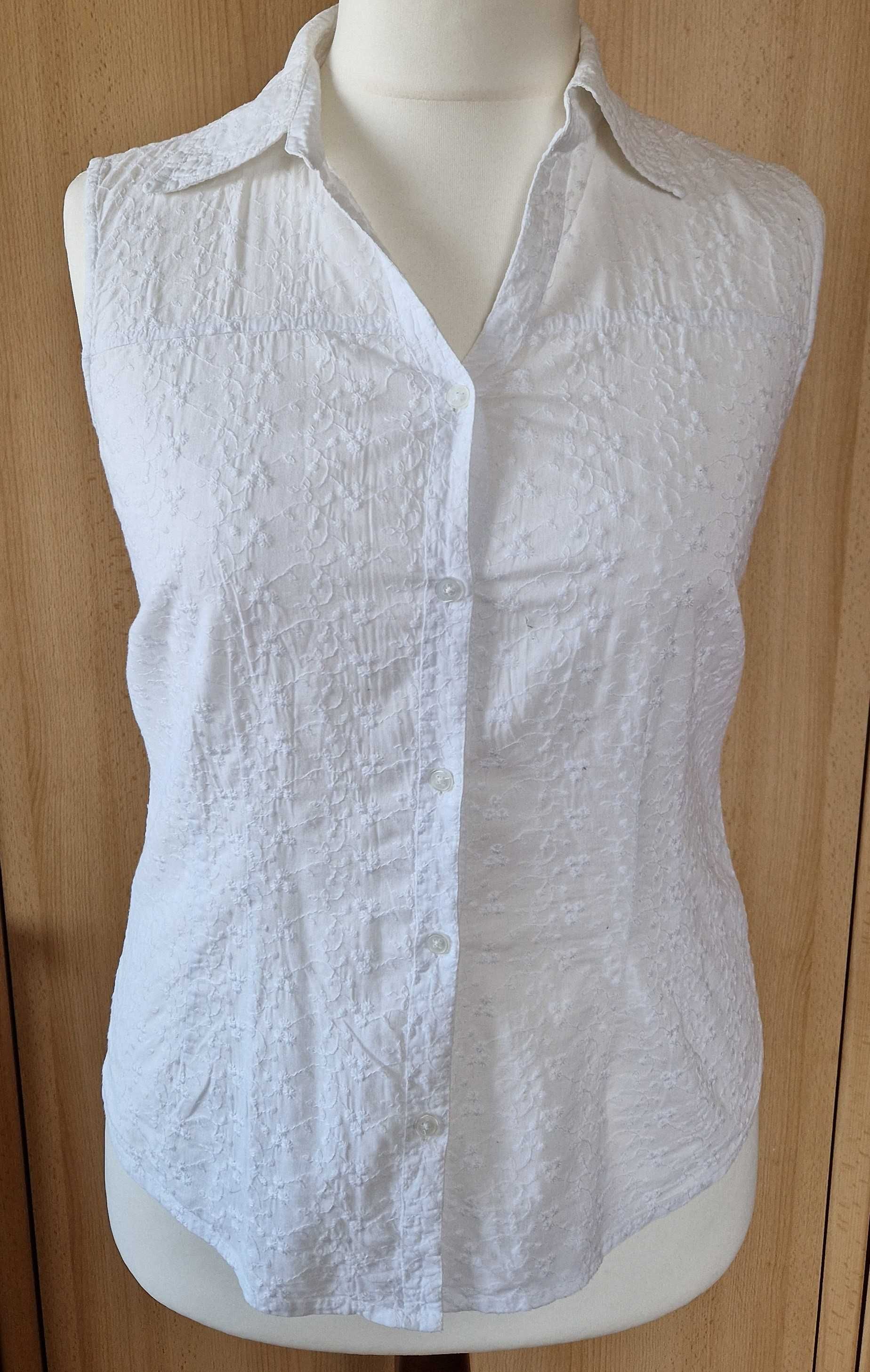Bluzka damska taliowana biała haftowana bez rękawów R 40