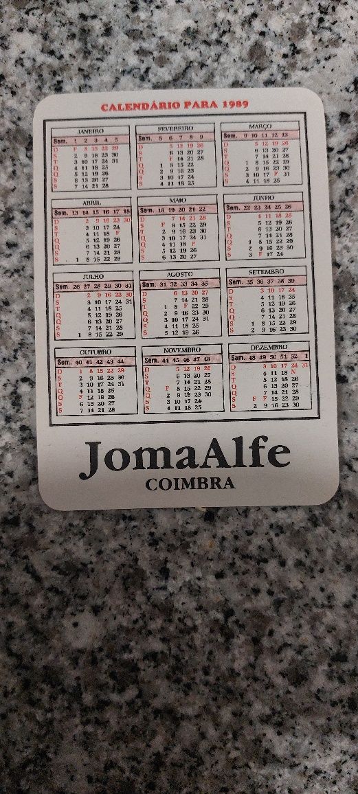 Calendário para 1989