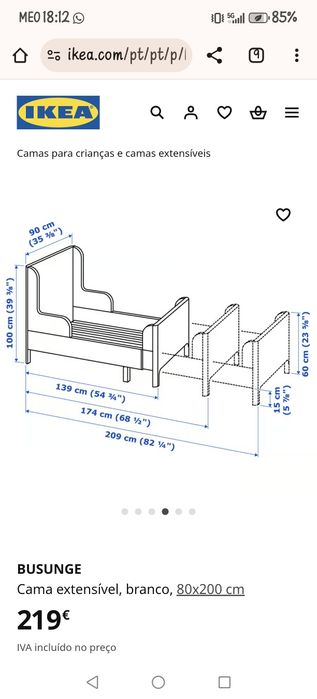 Cama de menina IKEA rosa extensível + colchão