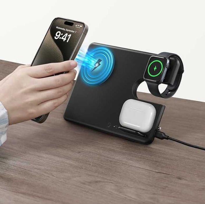 Ładowarka indukcyjna JoyGeek do MagSafe, stacja ładująca 3 w 1 iPhone