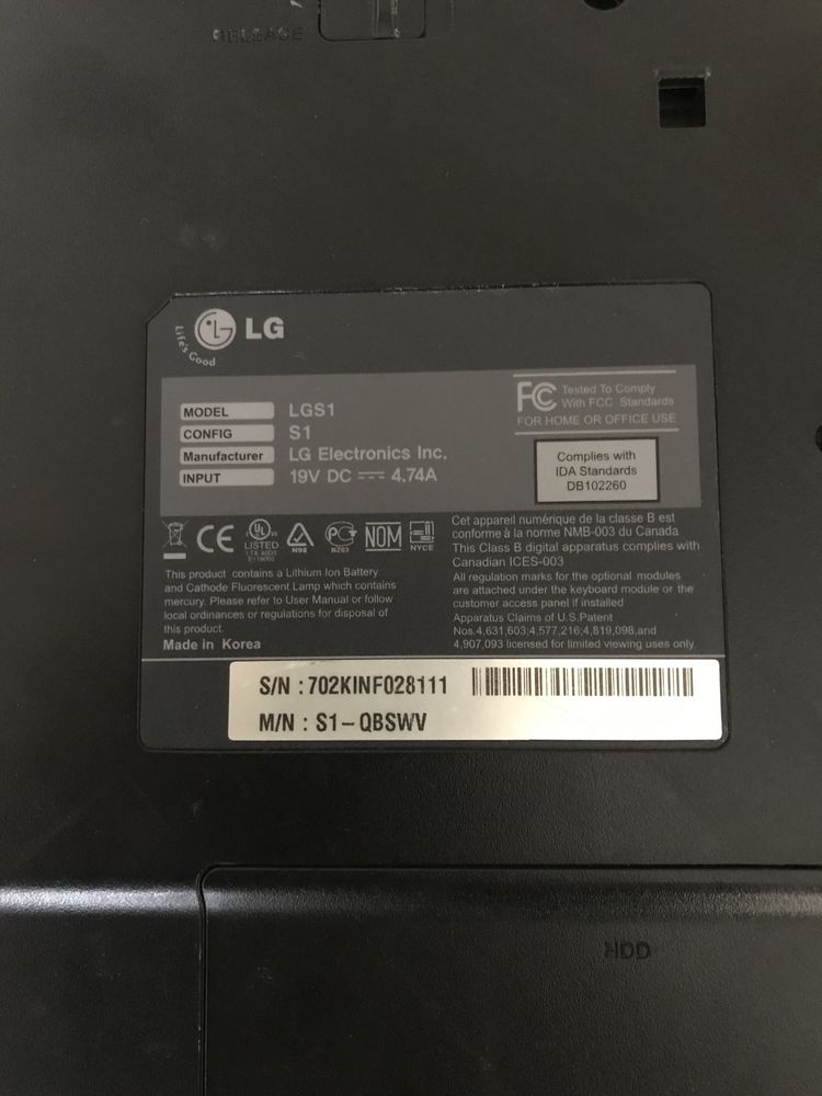 Ноутбук LG S1 Intel Core 1.83GHz 1.83GHz/Ram 3Gb/HDD 160Gb