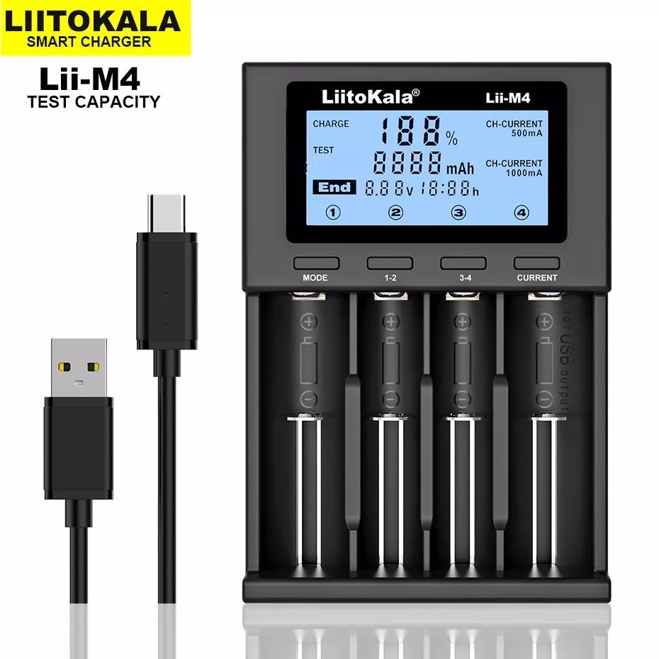 Carregador de pilhas/baterias LiitoKala Lii-M4 Display 4 slots NOVO