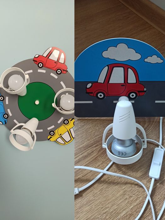 Zestaw lampa lampy do pokoju dziecka samochody kinkiet sufitowa auto a