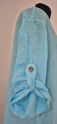 Lniana tunika błękitna asymetryczna regulowany rękaw