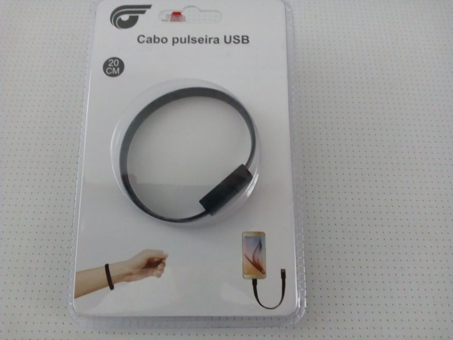 Pulseira Cabo USB preto de 20 cm para Android - NOVO - PORTES GRÁTIS