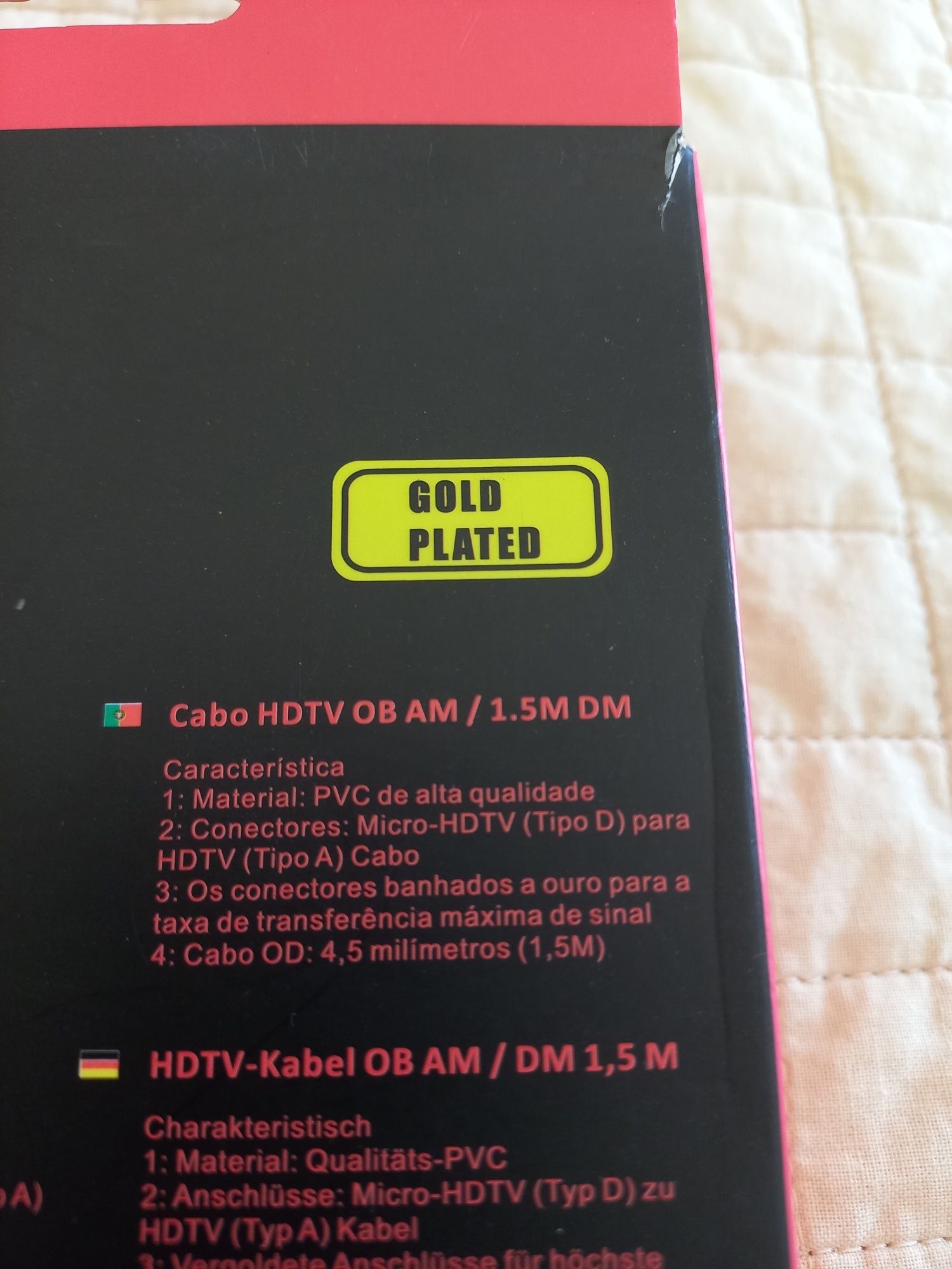 Cabo micro HDTV para HDTV. Rigorosamente novo.