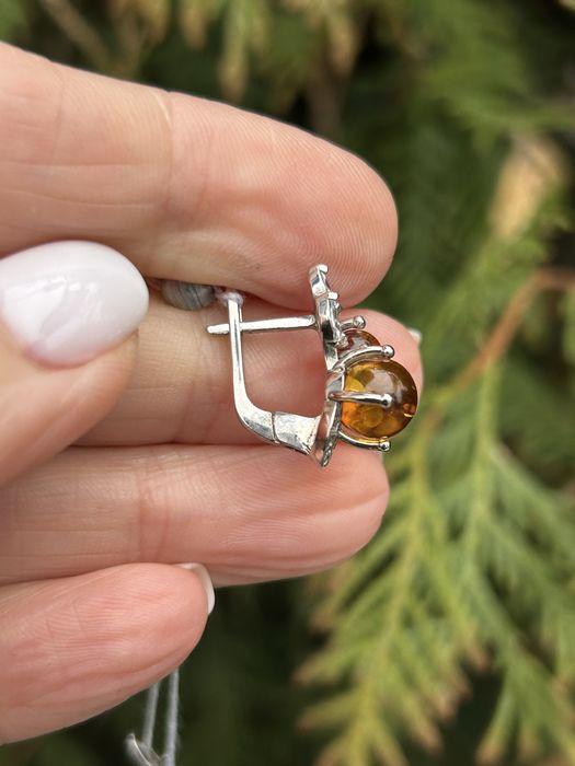 Новий срібний набір з золотом і натуральним бурштином