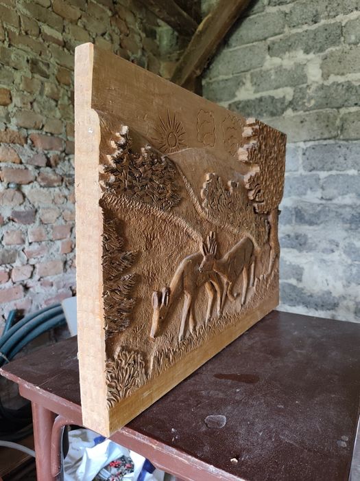 Obraz ręcznie rzeźbiony Unikat Dzikiej Natury Antyk 1970r