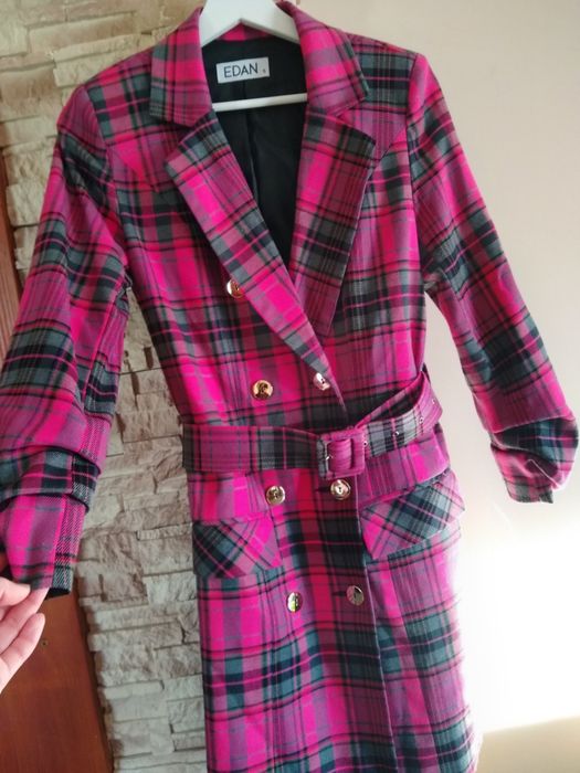 Sukienka marynarka Edan 34 36 marynarka w kratkę z paskiem