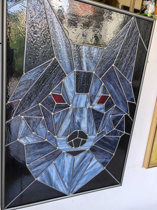 Witraż AGIR Manufaktura Gliwice 84x60cm wilk ołowiany