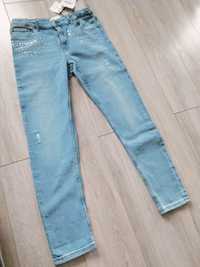 Jeansy spodnie ZARA 152 niebieskie z ćwiekami nowe z metką!