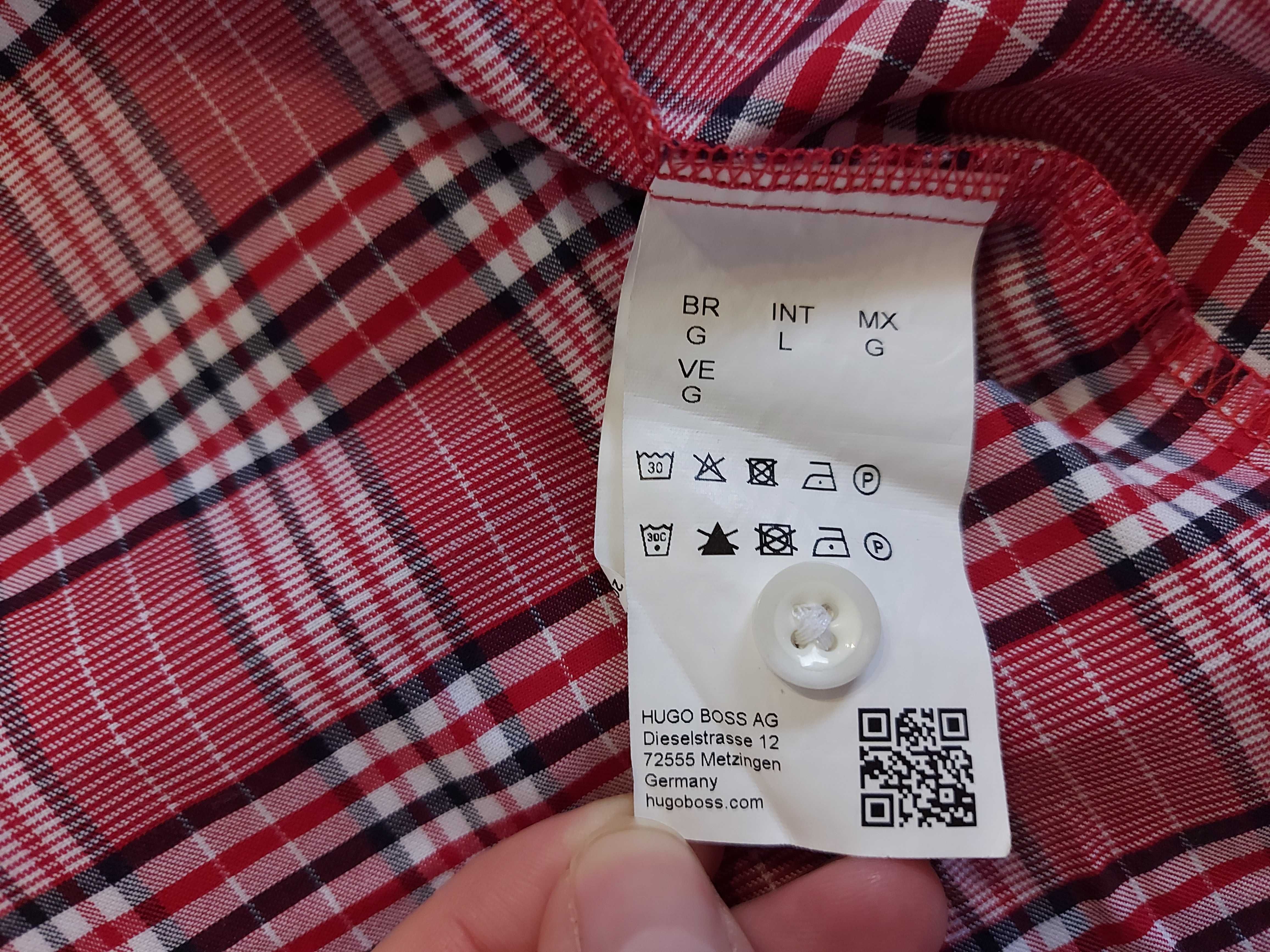 Boss Hugo Boss czerwona męska koszula w kratkę z krótkim rękawem L