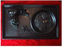 3 w 1.Obraz Rzeżba Zegar Rama.3D czerń.Skóra.66x40cm.Wysyłka