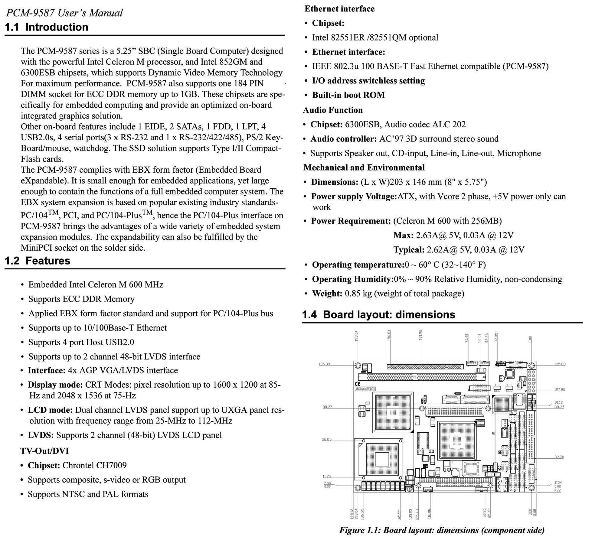 Індустріальний одноплатний  комп’ютер Advantech PCM-9587 EBX SBC