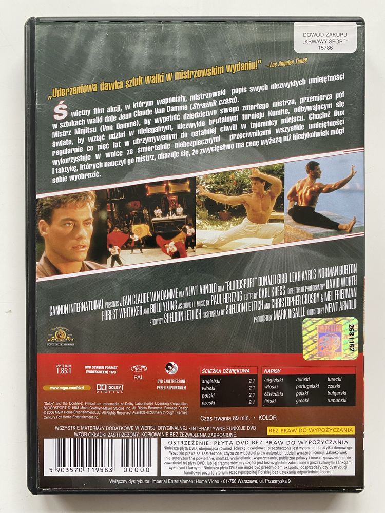 Krwawy Sport DVD Jean Claude Van Damme