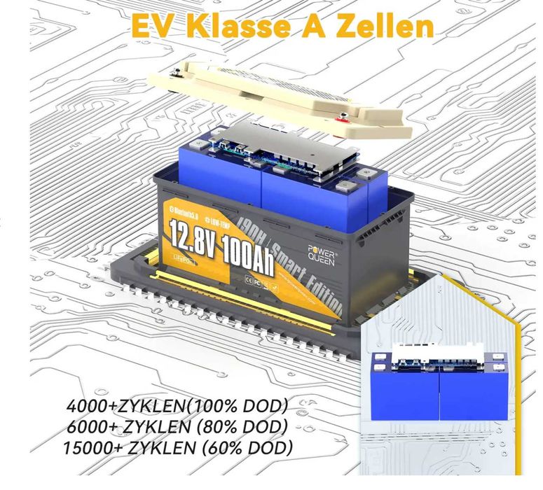 Аккумулятор АКБ Power Queen LiFePO4 24V 25,6V 100Ah 2560Втч  BMS 500A