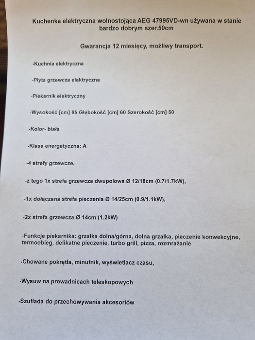 Kuchenka elektryczna wolnostojąca AEG 47995VD-wn