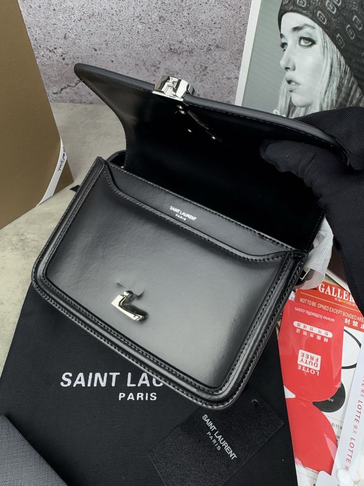 Сумка YSL Yves Saint Laurent чорна | золота та срібна фурнітура