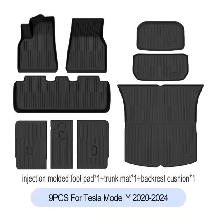 Conjunto 9 Tapetes Borracha TPE All Weather Tesla Model Y 20-24 Novos
