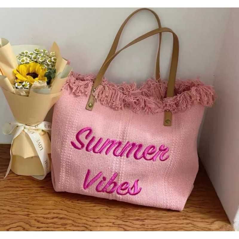 Torba plażowa, letnia boho różowa