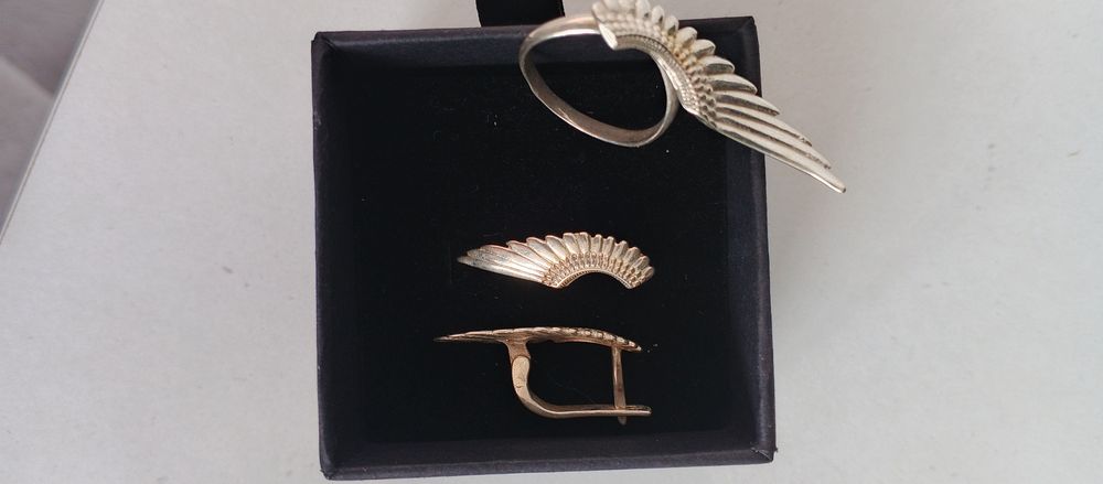 Срібний комплект крила (сережки та кільце)