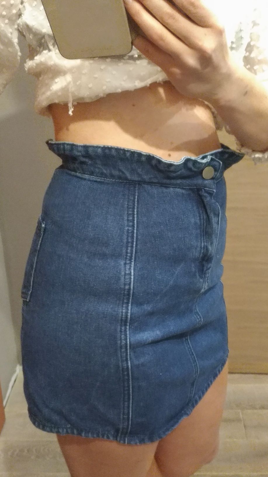 Spódnica Missguided mini jeansowa S 36 wysoki stan falbanka