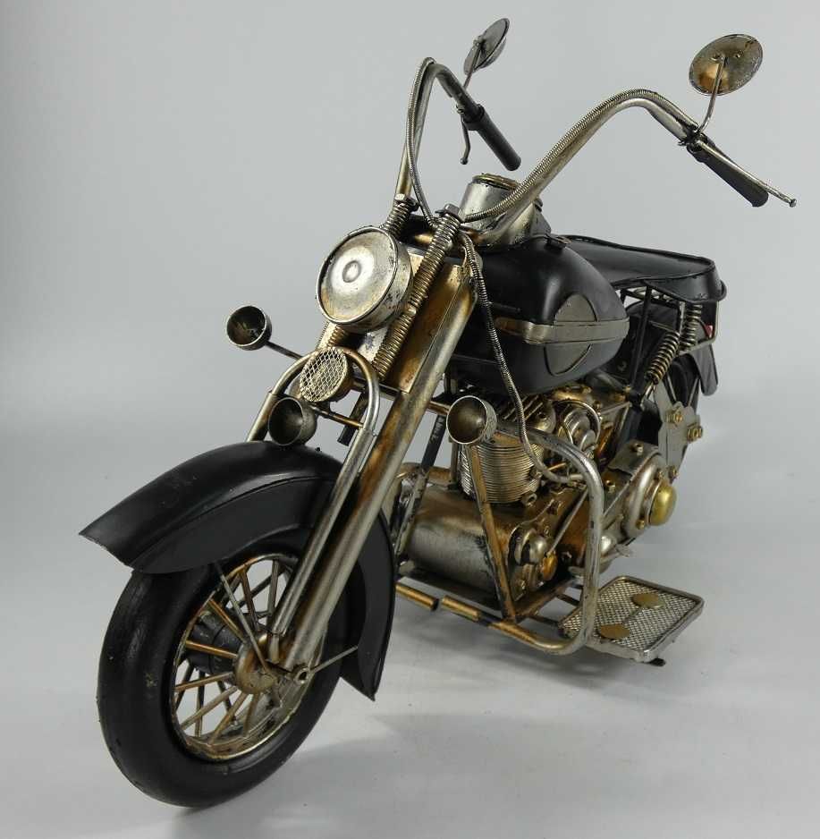 MEGA Metalowy czarny MOTOR retro pojazd 58 cm motocykl