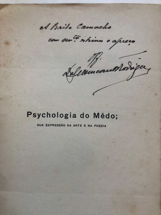 Psychologia do Mêdo - Dedic. do Autor ao Dr Brito Camacho
