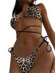 Sexy Dwuczęściowy Strój Kąpielowy BIKINI w Panterkę z Wiązaniami - L