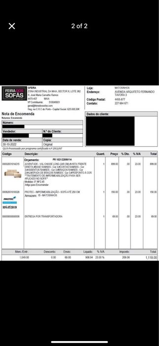 Sofá impermeavel muito confortável c/ fatura