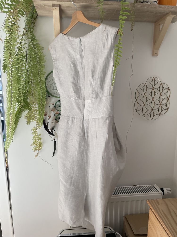 Elegancka sukienka HERA lniana srebrna szara