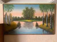 Obraz olejny 101x63 las rzeka