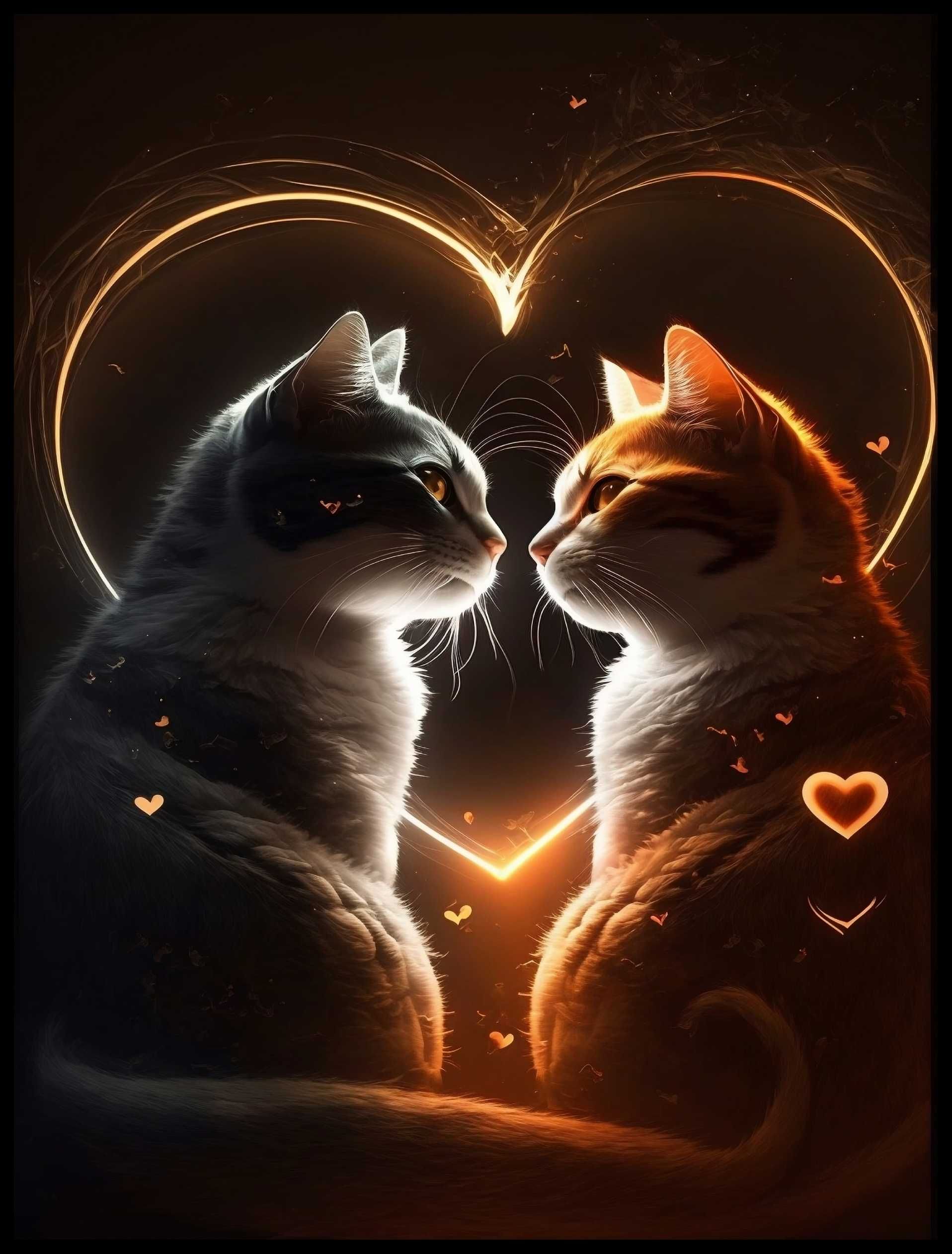 Plakat na Ścianę Obraz ElliveX - Koty Miłość Serce 50x70 cm Premium