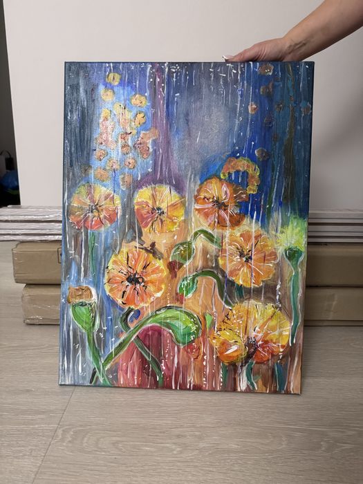 Obraz, malowany obraz na płótnie, kolorowe kwiaty