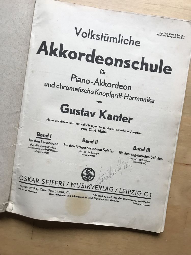 Nuty pianino  z 1935 r- Gustav Kanter, Volkstümliche Akkordeon Schule