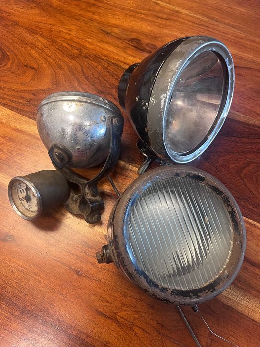 Lampa Bosch ES105 ES150 i karbidowa duża Hella motocykle NSU BMW DKW