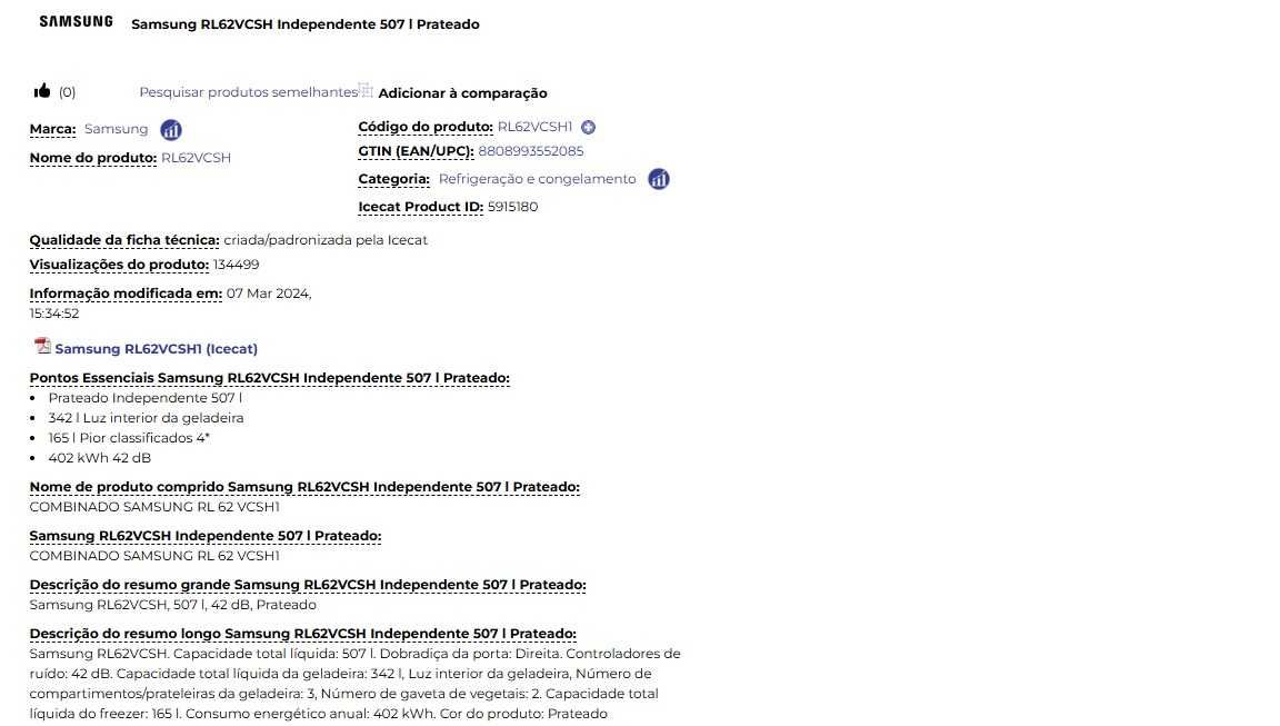 Frigorífico combinado Samsung nofrost
