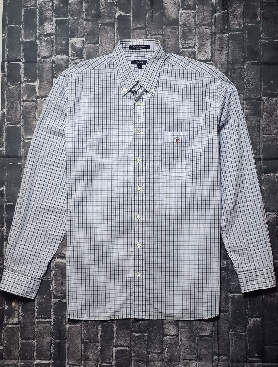 GANT koszula męska z długim rękawem, w kratkę, logo, premium