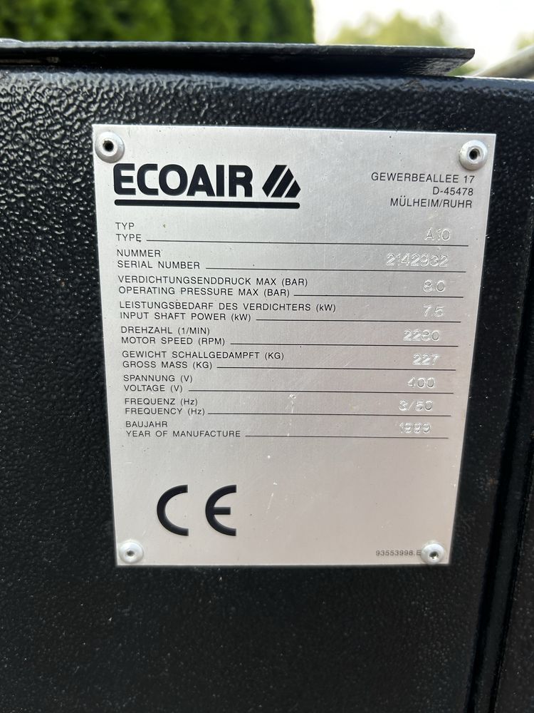 Sprężarka śrubowa ECOAIR A10 – 7,5 kW –8 bar– tylko 270 mth! Kompresor