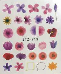 stz713 naklejki wodne na paznokcie kolorowe kwiaty