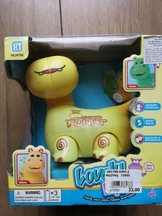 Jeżdżący hipopotam zabawka grająca do raczkowania