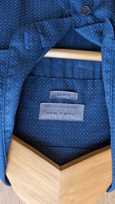 Koszula męska granatowa Zara Man rozmiar M slim fit wzór w kropki