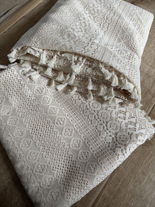 Nowe firany zaslony boho koronkowe z fredzlami 4 szt 150x240