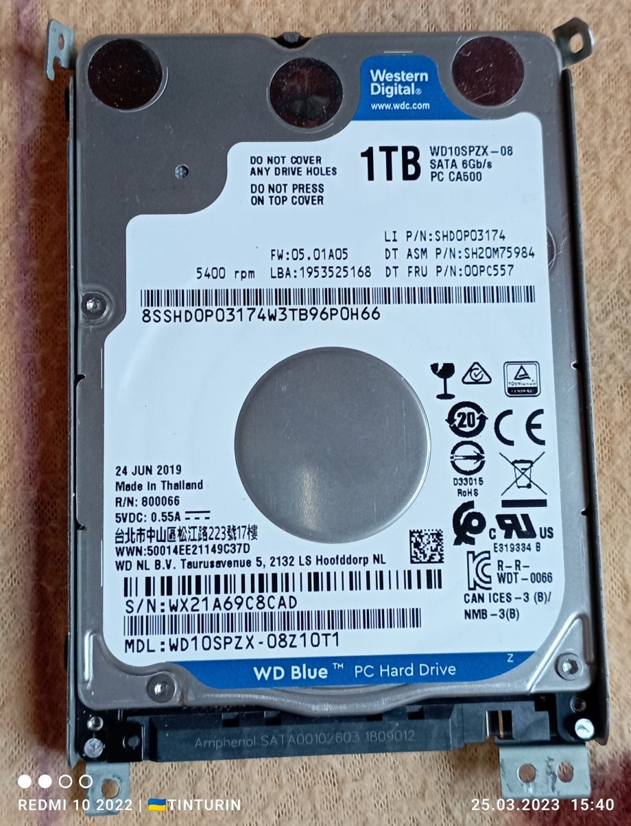 Жесткий Жорсткий диск Western Digital WD Blue 2.5" WD10SPZX 1 ТБ 128/5