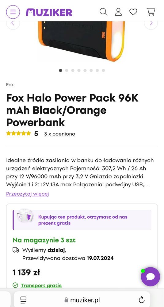 Power bank fox 96k ryby biwak ogniwo fotowoltaika wedrowki gorskie kem