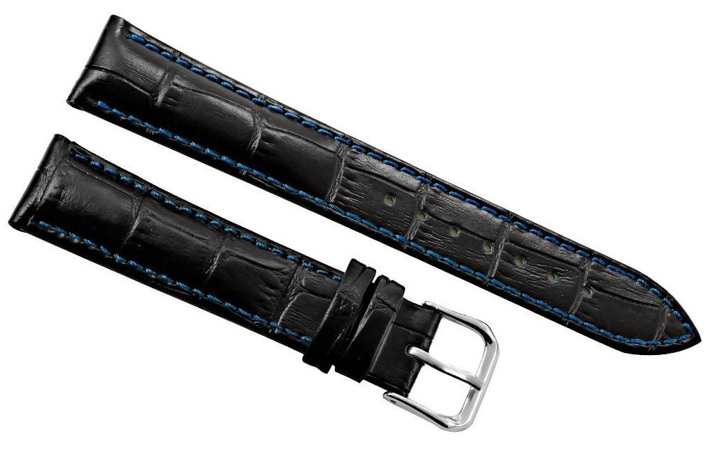 pasek do zegarka - skóra 18 mm 18k7 czarno-niebieski