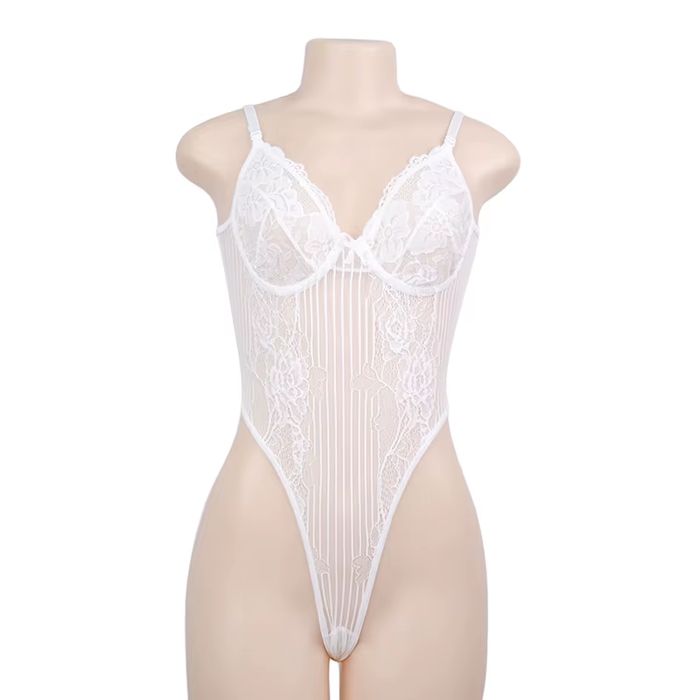 Sexowne Przeźroczyste i Zmysłowe Koronkowe Damskie Body - XL