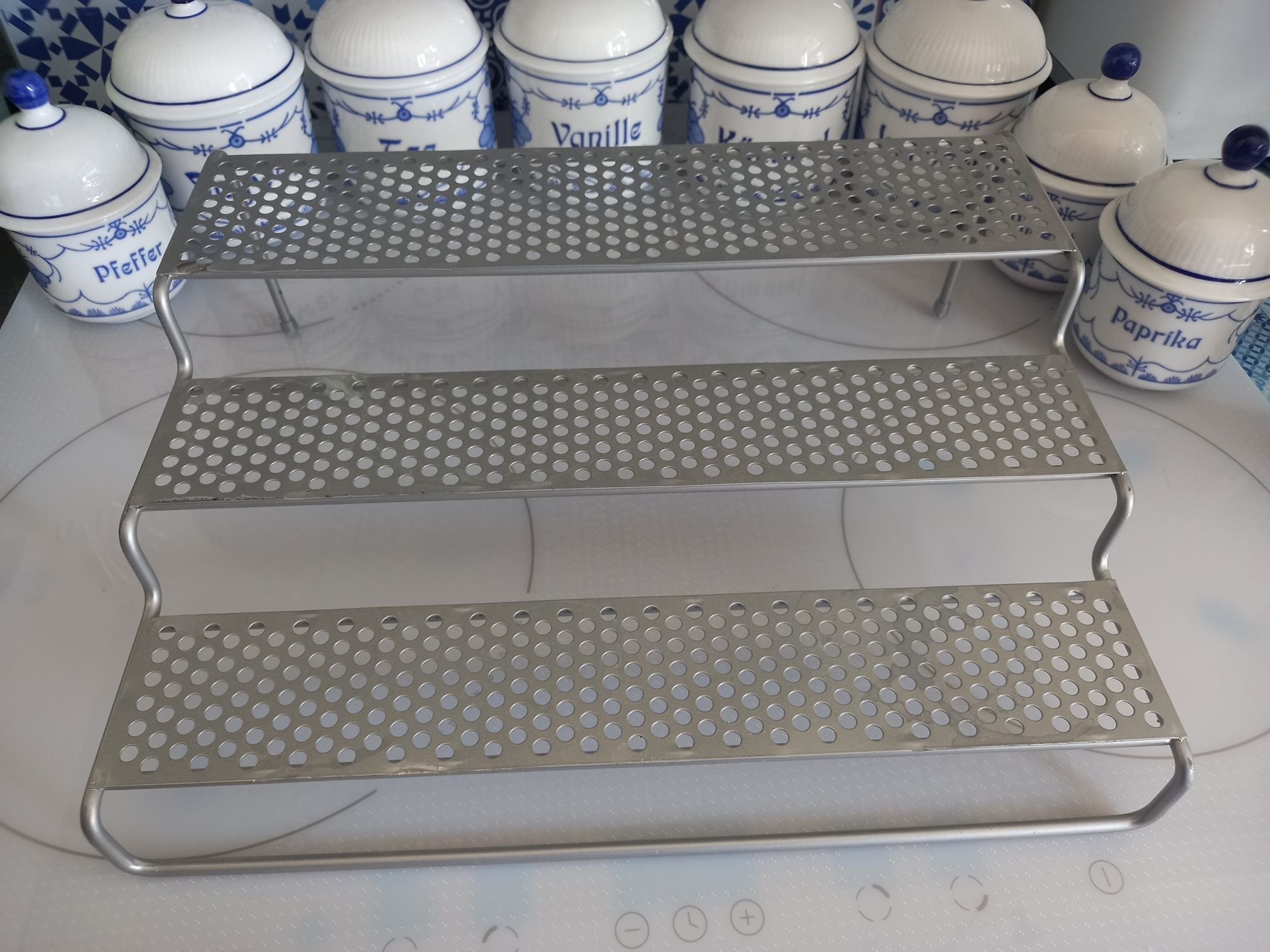 Porcelana KAHLA 9 pojemników przyprawy wzór słomkowy + półka OKAZJA